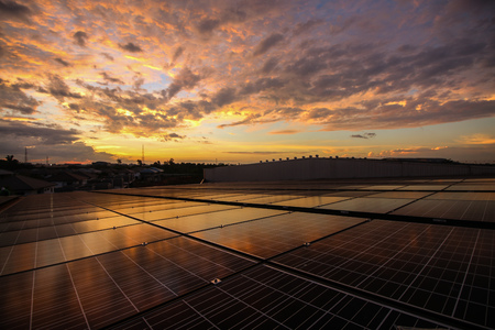 solar roof top on sundown background