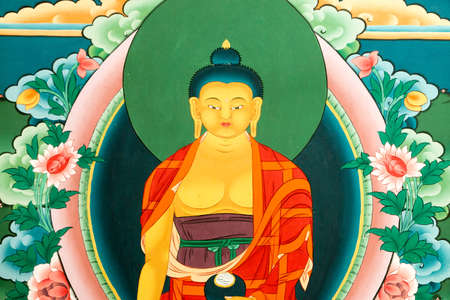 Mural painting with Lord Buddha, Tamchoe Monastery, Bhutanのeditorial素材