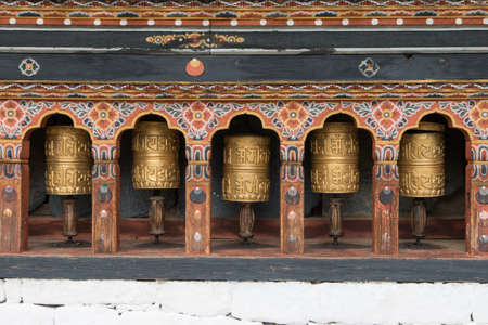Religious prayer wheels in Bhutanのeditorial素材