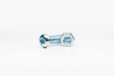 bolt and nut on white backgroundの写真素材