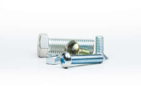 group bolt and nut on white background