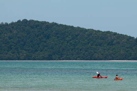 KRABI THAILAND  2 Traveler kayaking in the sea on Apr 15 2014 in Krabi Thailandのeditorial素材