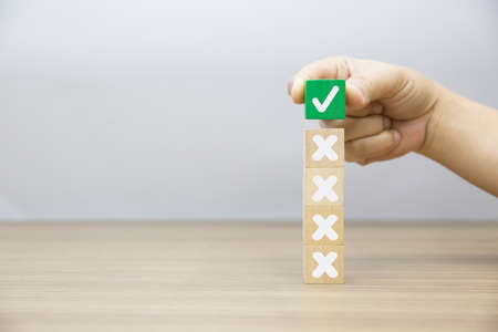 Business icons on wooden block concept.の写真素材