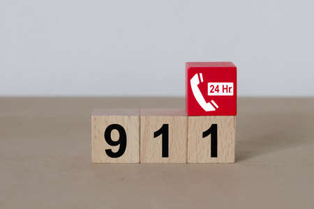 Wooded blocks Stacking with fire escape icon for safety concept.の写真素材