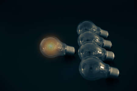 Light bulbs with bright light concetp for creativity, knowledge and organizational leadership.の写真素材