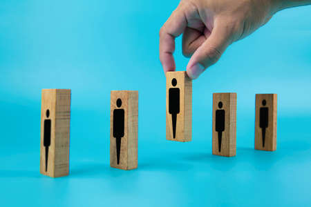 People icons for social distance on wooden toy block.Concepts for health and medical prevention and protect for coronavirus (COVID-19) infection.の写真素材