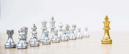 King chess standing with chess team in the back concepts of business team and leadership strategy...