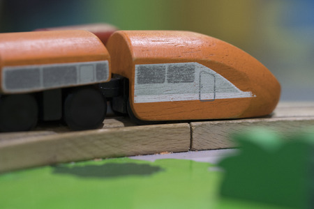 orange train Wooden toy - Toys for kids Play set Educational toys for preschool indoor playgroundの写真素材