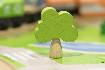 Woody toy tree  - Play set Educational toys for preschool indoor playground(selective focus)
