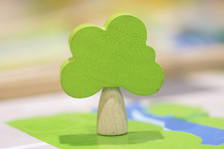 Woody toy tree  - Play set Educational toys for preschool indoor playground (selective focus)の写真素材
