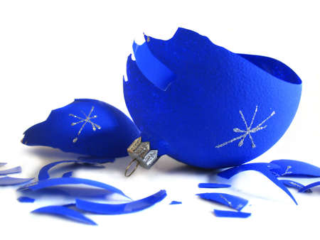 Pieces of broken blue Christmas ball 