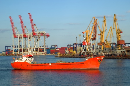 Sea fireboat sailing in the port of Odessa, Ukraine.