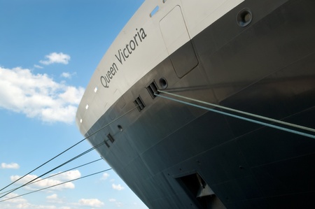 Odessa, Ukraine, September 04, 2011. Queen Victoria, Cunard's famous luxury cruise liner, docked in a Odessa sea port.のeditorial素材