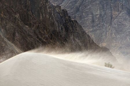 Sandstorm in desert in Nubra valley in Ladakh, Indiaの写真素材