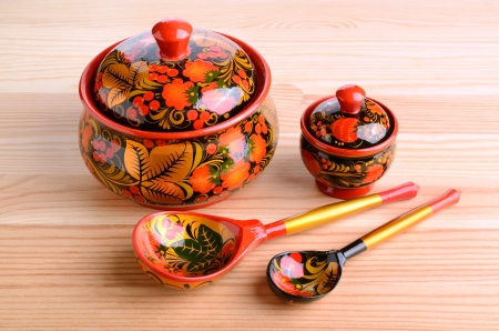 Khokhloma. Russian wood painting handicraft style and national ornament. の写真素材