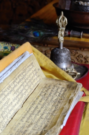 Ancient tibetan buddhist prayer bookの写真素材