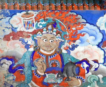 Buddhist fresco at the wall of tibetan monasteryのeditorial素材