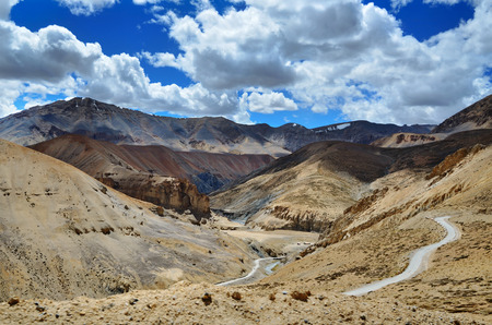 The high altitude Manali-Leh road in Himalayas mountains in Ladakh, Himachal Pradesh, Indiaの写真素材