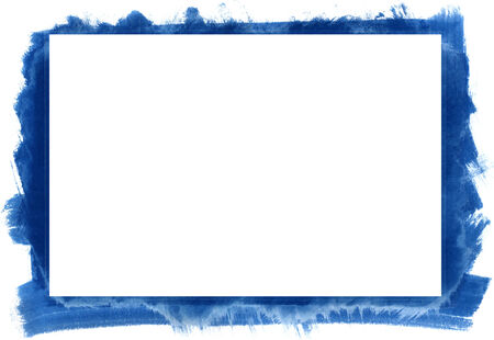 Blue grunge abstract watercolour frame with space for your text or image. All elements painted by me.の写真素材