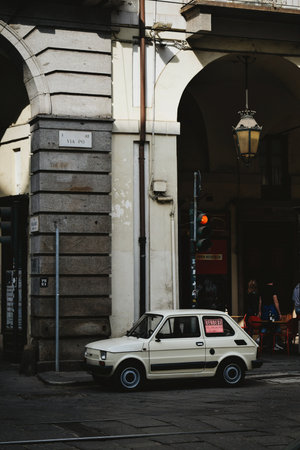 car for sale parked in the center of Turin in Italy on May 8, 2022
