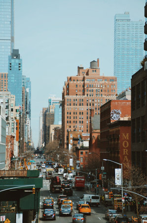 Busy street in downtown Manhattan in New York on February 16, 2020のeditorial素材