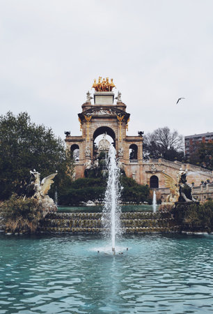 monument with fountain in the ciutadella park in Barcelona in Catalonia, Spain, on January 16, 2021