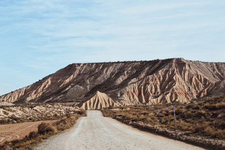 Desert landscape with various abstract geological forms in the Bardenas Reales of Navarra, Spain, on December 26, 2023のeditorial素材