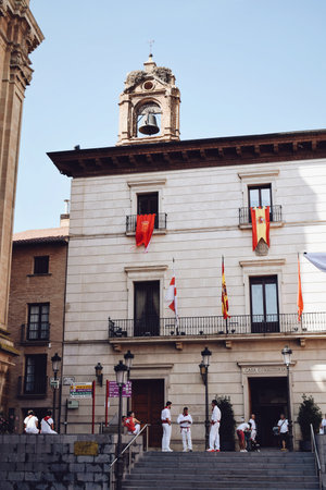 Town of Tudela decorated for the celebrations, Spain, on July 27, 2023のeditorial素材