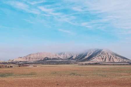 desert landscape in the Bardenas Reales in Navarra, Spain, on December 26, 2023