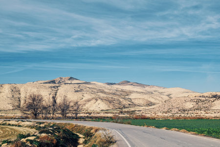 desert landscape in the Bardenas Reales in Navarra, Spain, on December 26, 2023のeditorial素材