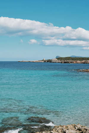 crystal clear waters in Cala Comte in Ibiza in Spain, on February 11, 2023のeditorial素材