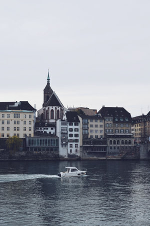 houses on the edge of the rhine river in basel in switzerland on november 17, 2019