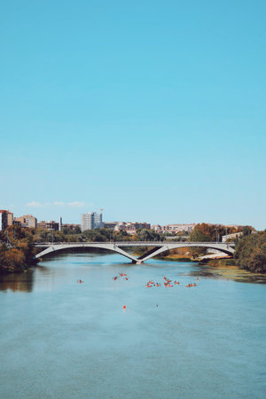 Ebro river in Zaragoza in Spain. July 12, 2022のeditorial素材