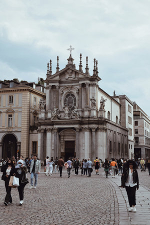 Church located in Piazza San Carlo in Turin in Italy. May 8, 2022のeditorial素材