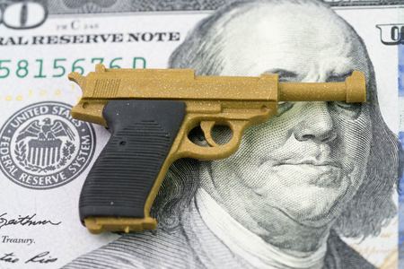 American firearm or gun business with big money concept, gun control policy in united state of...