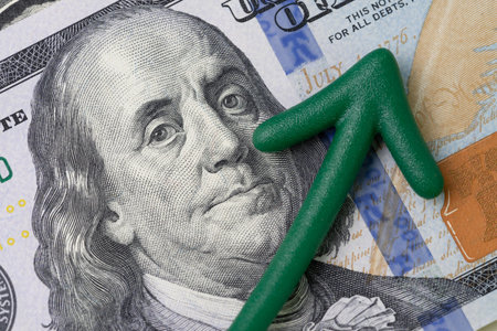 American bull market investment, economics growth or stock market rally concept, green graph with up...