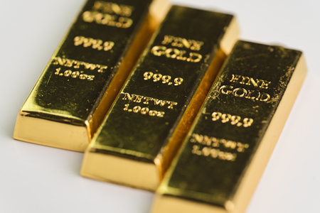 Gold bar bullions ingot, selective focus, crisis safe haven for investment or reserve for country economics.の写真素材