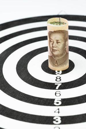 China, major country world economy financial trade war tariff target concept, Chinese Yuan bank roll...