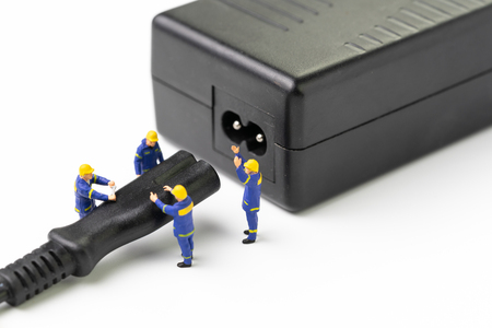 Sustainable energy, power consumption or electricity innovation concept, miniature people worker,...