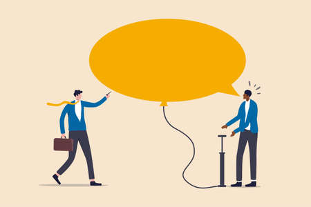 Inequality and injustice or racist and unequal for people of color or black people concept, African American black working man inflating message bubble but white man using needle to pop burst it.のイラスト素材