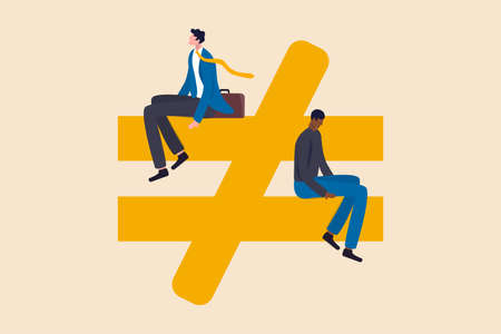 Human inequality and injustice, discrimination and racism as global social issue concept, upper class business man sitting on top of injustice, unfairness symbol with person of color at the bottom.のイラスト素材