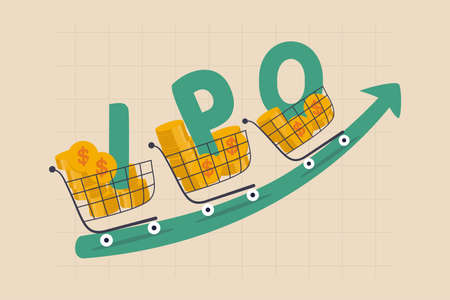 New stock IPO, initial public offering company going public to trade in stock exchange market...