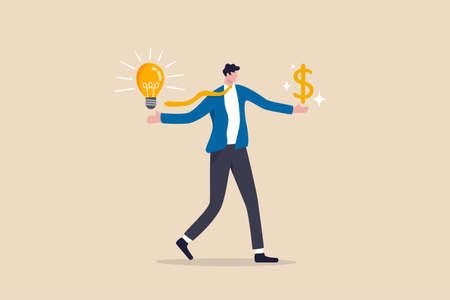 Business idea to make money, innovation and creativity to make profit investment or financial...
