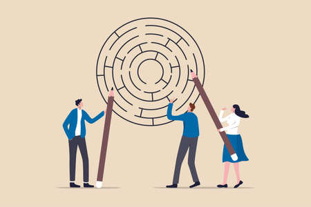 Business brainstorm to get solution or decision making to solve problem and achieve goal concept, businessman and woman colleagues or coworkers brainstorming thinking of business strategy.のイラスト素材