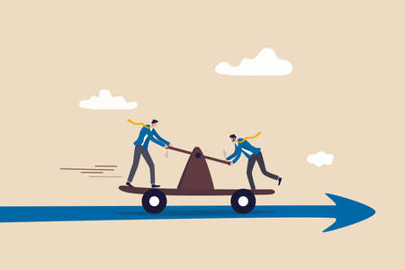 Teamwork collaboration to success in work, togetherness or partnership help reach goal or target...