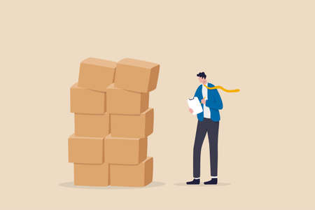 Checking inventory, QC, quality control to assure product delivery concept, smart businessman entrepreneur starting online business checking package before shipping.のイラスト素材