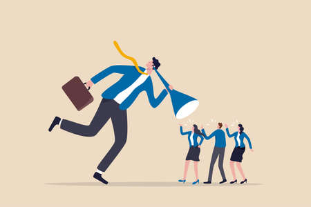 Good listener boss. listen and accept all opinion, suggestion or customer feedback concept. smart businessman trying hard to listen to all colleagues advice.のイラスト素材