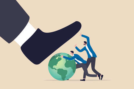 ESG, Environmental, social and corporate governance, protect the world or sustainability and responsibility concept, people corporate men together help protect the wold from bad guy destroying stomp.のイラスト素材