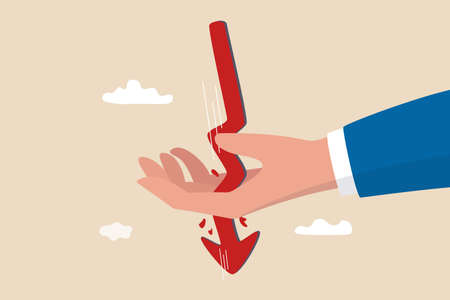 Stock or crypto currency price decline cause of market crash collapsing break through bloody investor or trader hand.のイラスト素材