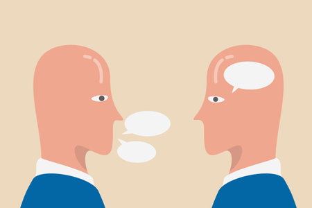 Introvert and extrovert, human stereotype or personality, contrast between people who think inside and not talking much and talkative socialize person.のイラスト素材